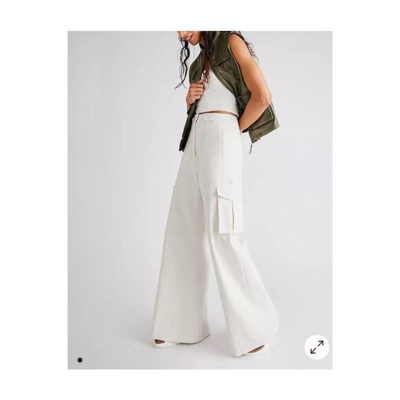 TORN by Ronny Kobo Bernee White Wide Leg Linen Blend Cargo size Women's Small - Picture 1 of 14